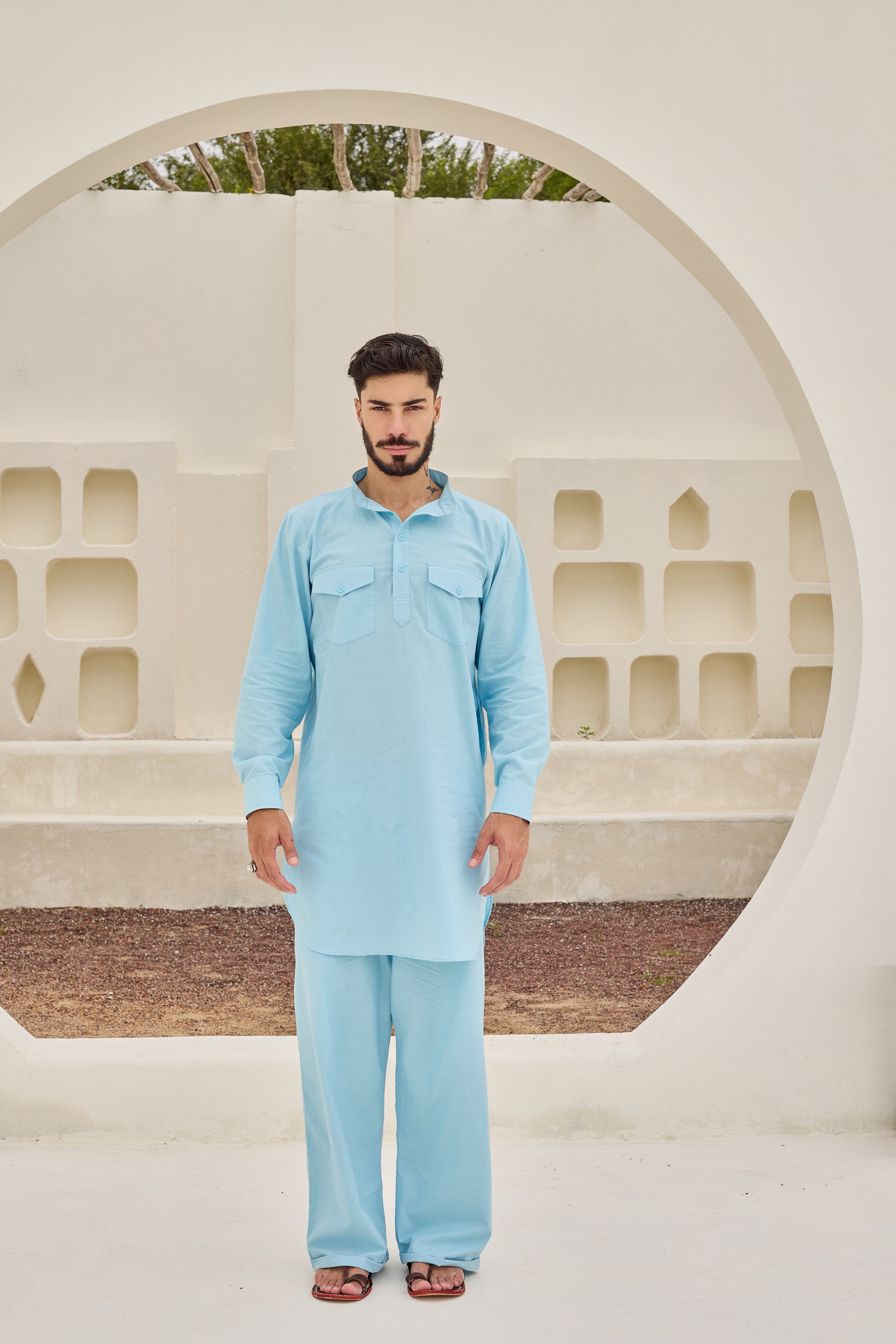 Blue Pathani Kurta Set – Jorasa India