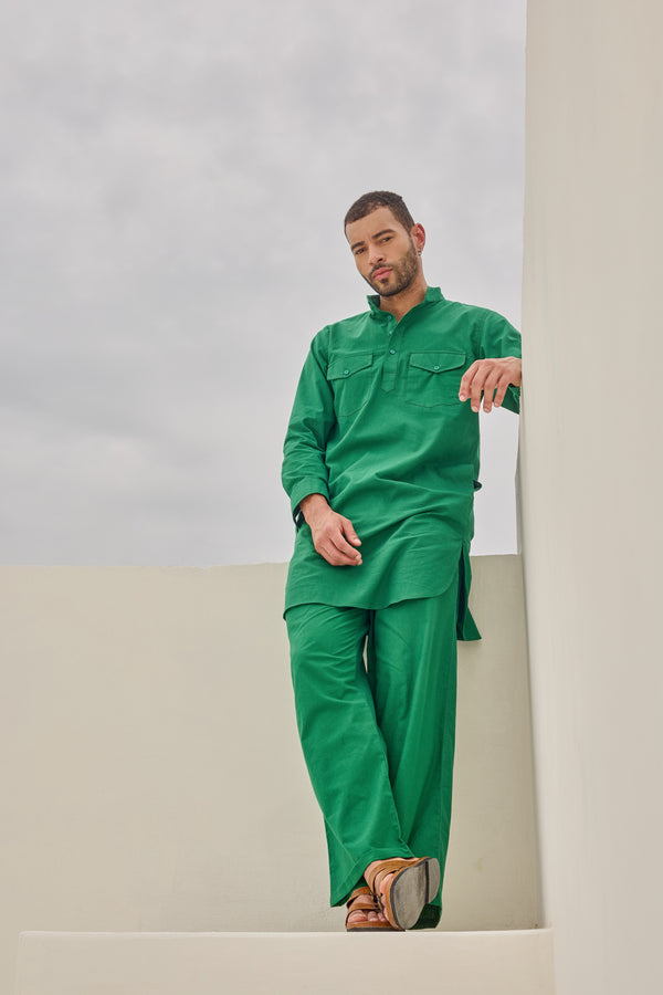 Green Pathani Kurta Set