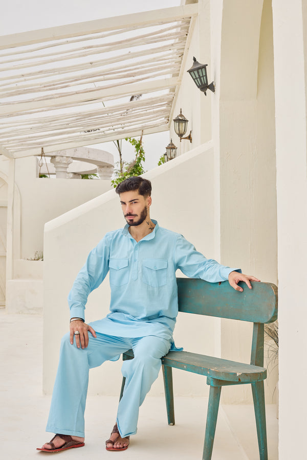 Blue Pathani Kurta Set