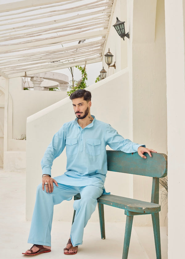 Blue Pathani Kurta Set