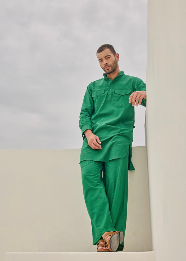 Green Pathani Kurta Set