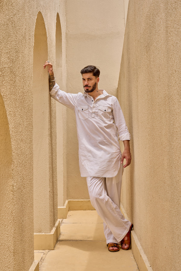 White Pathani Kurta Set