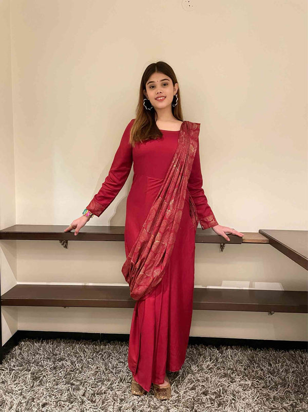 Salsa Red Drape Saree